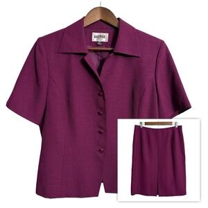 Kasper blazer skirt suit set womens 12P petite purple career office work 2 piece